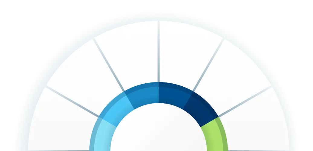 A semi-circular gauge with segments in blue and green colors, indicating a level or measurement.